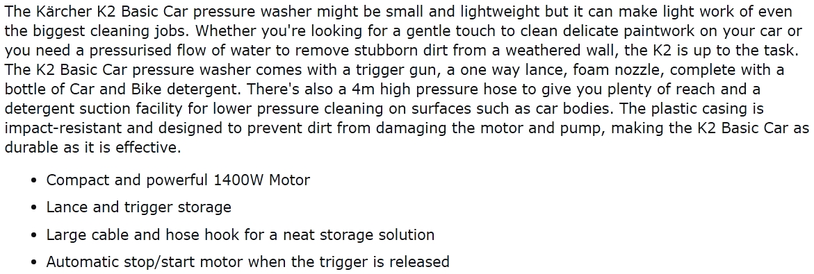 מכונת שטיפה בלחץ קרשר KARCHER K2 COMPACT CAR TEXT